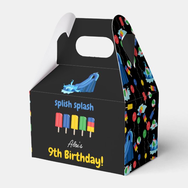 Waterslide Kids Summer Splish Splash Birthday Favor Boxes (Front Side)