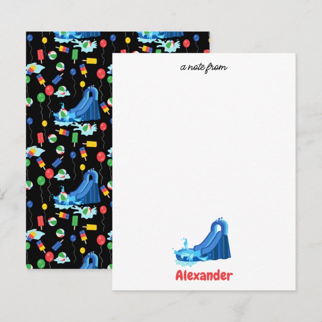 Waterslide Kids Summer Splish Splash Birthday Note Card (Front/Back)
