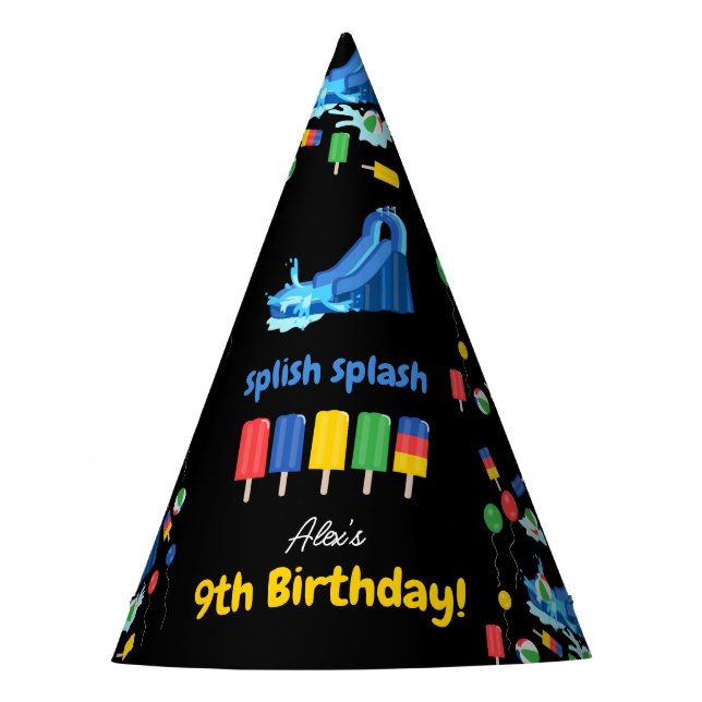 Waterslide Kids Summer Splish Splash Birthday Party Hat (Front)