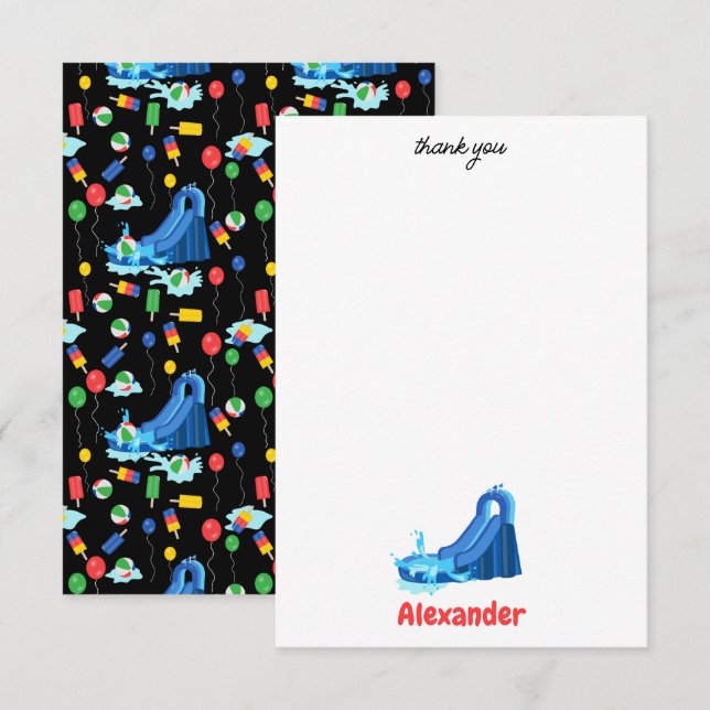 Waterslide Kids Summer Splish Splash Birthday Thank You Card (Front/Back)