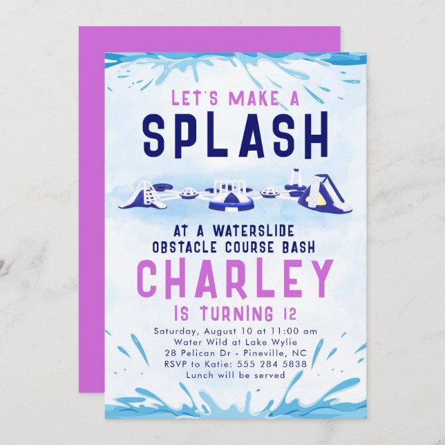 Waterslide Obstacle Course Birthday invitation (Front/Back)