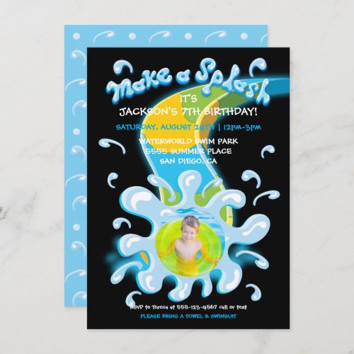 Waterslide Park Pool Party Photo Invitation
