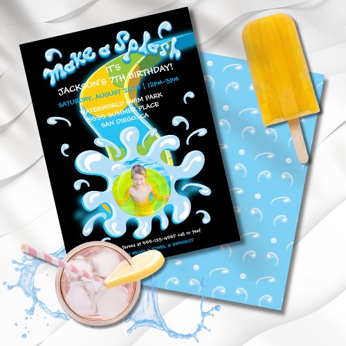 Waterslide Park Pool Party Photo Invitation