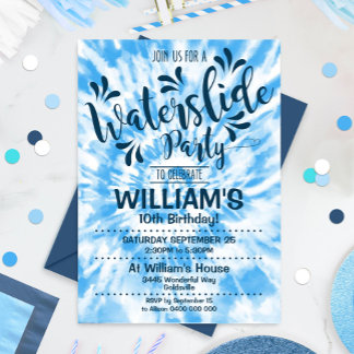 Waterslide Party Invitation Blue Tie Dye