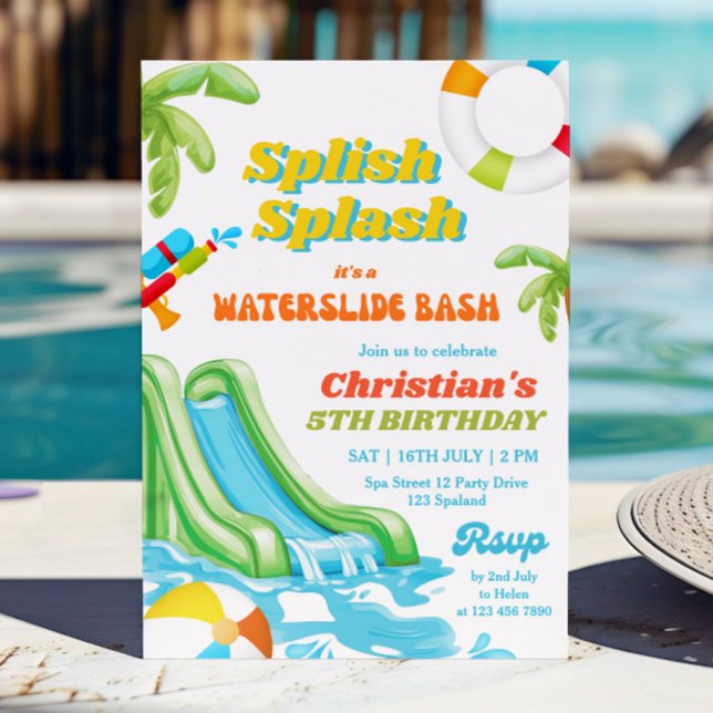 Waterslide Pool Party Birthday Boy Invitation (Creator Uploaded)