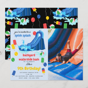 Waterslide Summer Splish Splash Photo Birthday Invitation