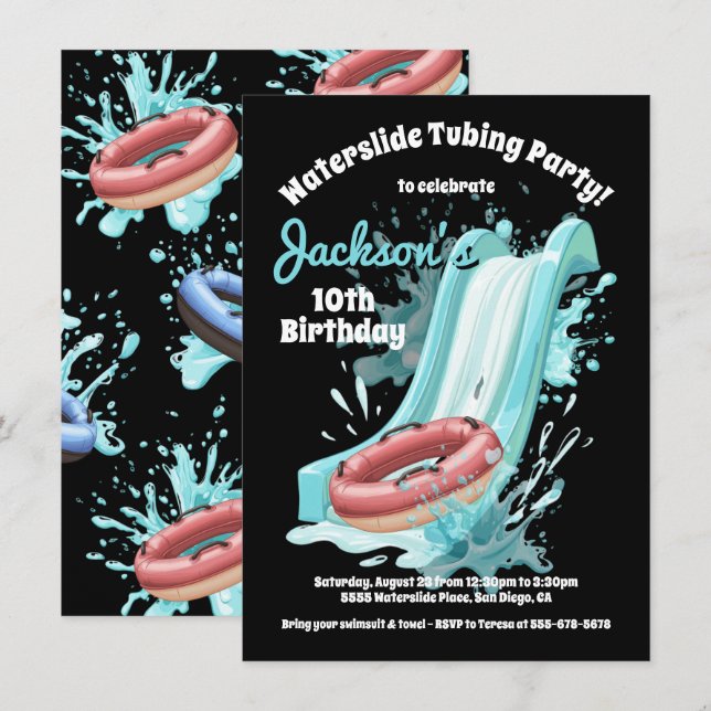 Waterslide Tubing Pool Birthday Party Invitation (Front/Back)