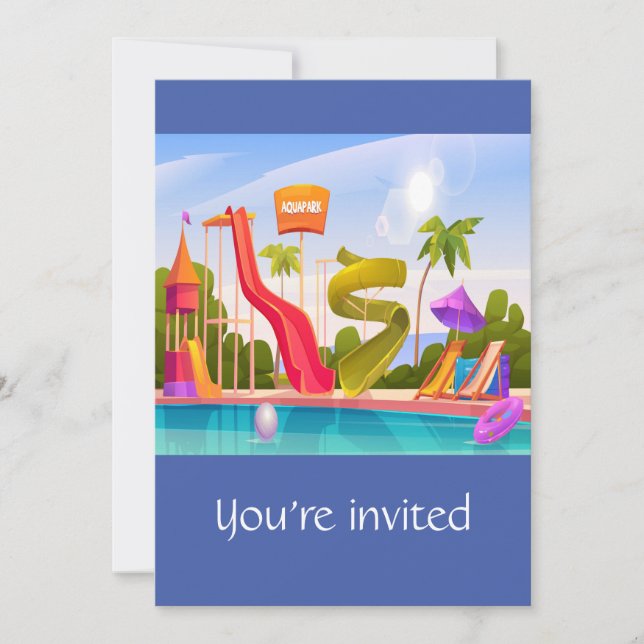 Waterslide, Water park Birthday Party Invite (Front)