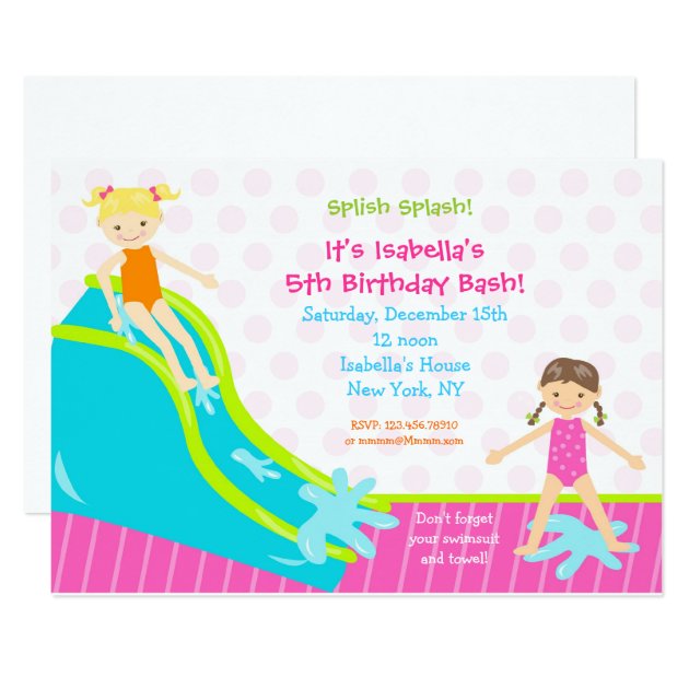 Waterslide Water Party Birthday Invitations