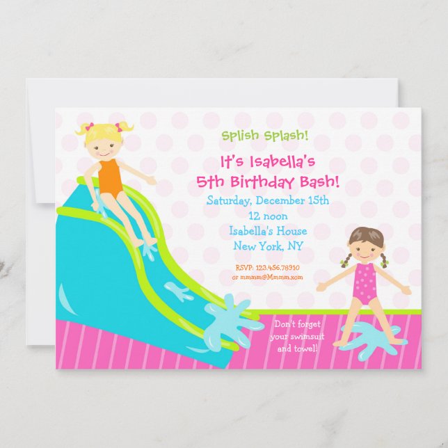 Waterslide Water Party Birthday Invitations (Front)