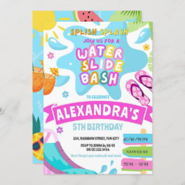 Waterslide Water Slide Park Splash Girl Birthday Invitation