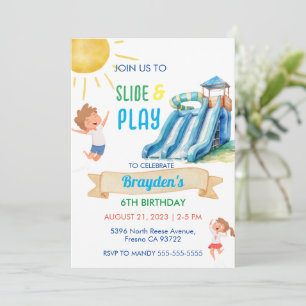 Waterslide Water Slide Waterpark Pool Birthday Invitation