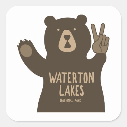 Waterton Lakes National Park Peace Bear Square Sticker
