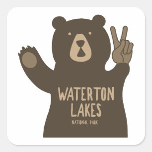 Waterton Lakes National Park Peace Bear Square Sticker