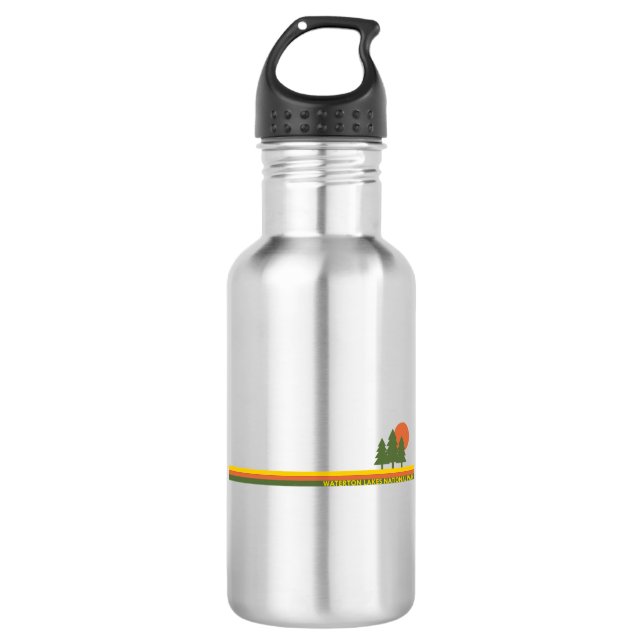 Waterton Lakes National Park Pine Trees Sun Stainless Steel Water Bottle (Front)