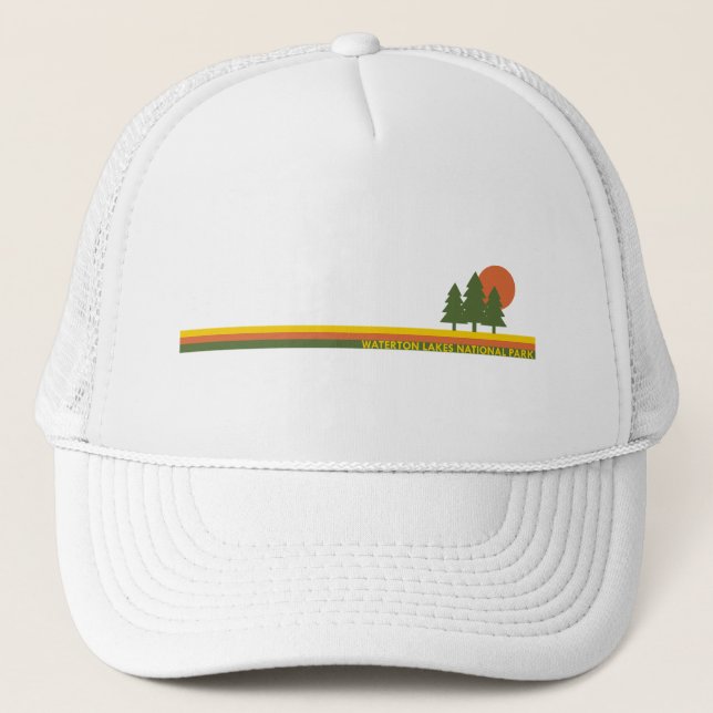 Waterton Lakes National Park Pine Trees Sun Trucker Hat (Front)