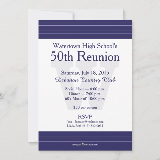 Watertown High School Class Reunion Invitations (Back)