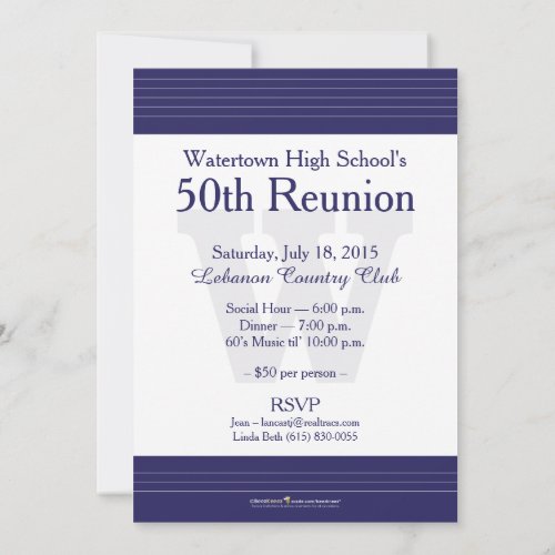 Watertown High School Class Reunion Invitations