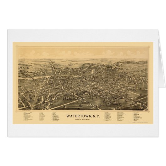 Watertown, NY Panoramic Map - 1891 Cards (Front Horizontal)