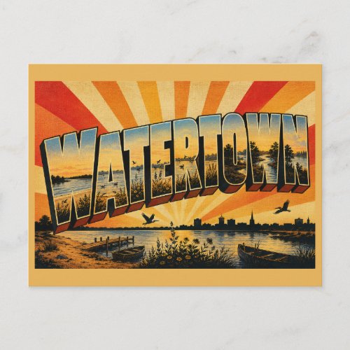 Watertown SD Lakes River Prairie Art Postcard