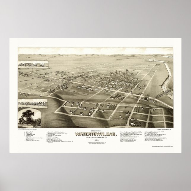 Watertown, SD Panoramic Map - 1883 Poster (Front)