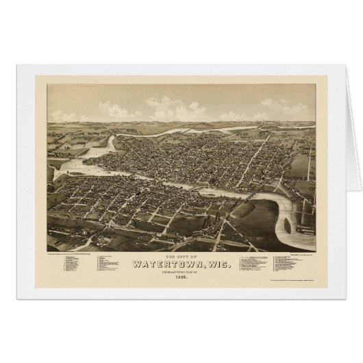 Watertown, WI Panoramic Map - 1885 Cards (Front Horizontal)
