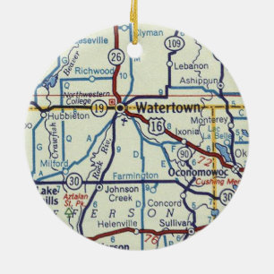 Watertown WI Vintage Map Ceramic Ornament