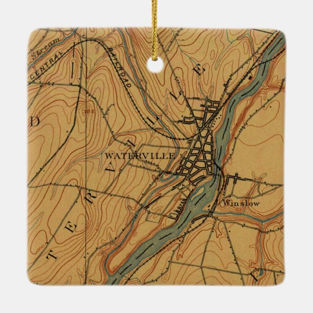 Waterville Maine Vintage Map 1894 Ceramic Ornament (Back)