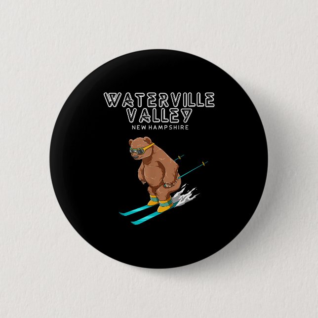 Waterville Valley New Hampshire - Funny Ski Grizzl Button (Front)