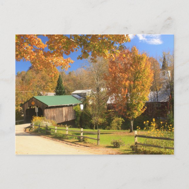 Waterville Vermont Covered Bridge and Village Postcard (Front)