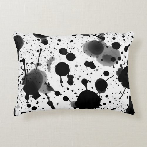 Watery Black Ink Splatter Stains on White Accent Pillow
