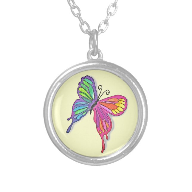 Watery  Butterfly Silver Plated Necklace (Front)
