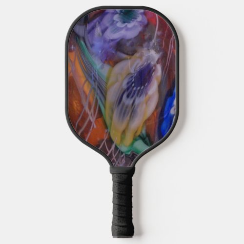 Watery glass flowers art on Pickleball Paddle