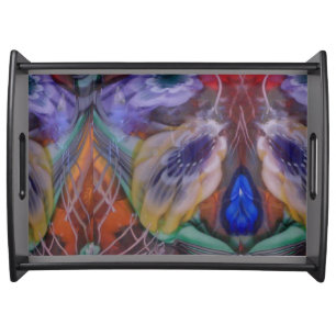 Watery glass flowers photo on serving tray