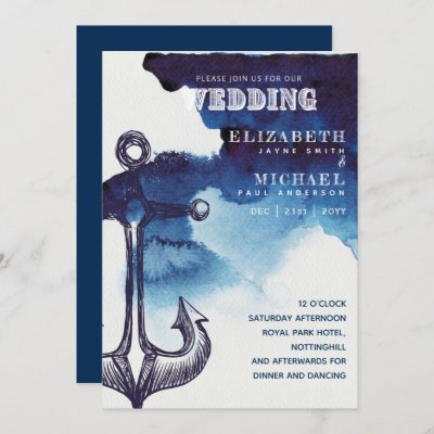 Watery Nautical Sailing Destination Wedding Invite
