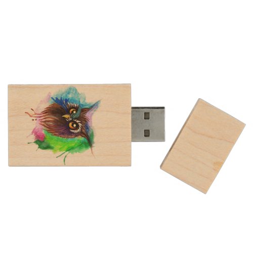 Watery Owl USB flash Wood USB Flash Drive