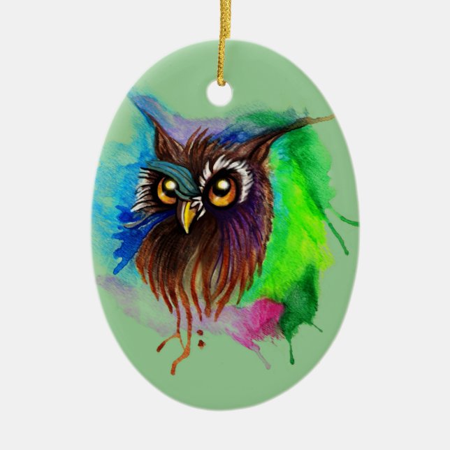 Watery Wood Owl Ceramic Ornament (Front)
