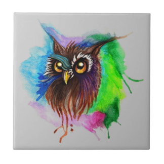 Watery Wood Owl Ceramic Tile