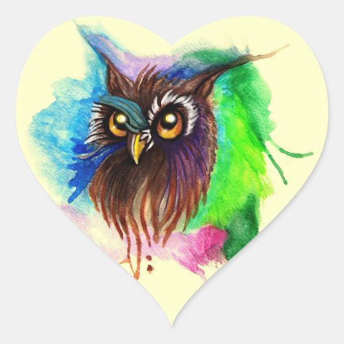Watery Wood Owl Heart Sticker