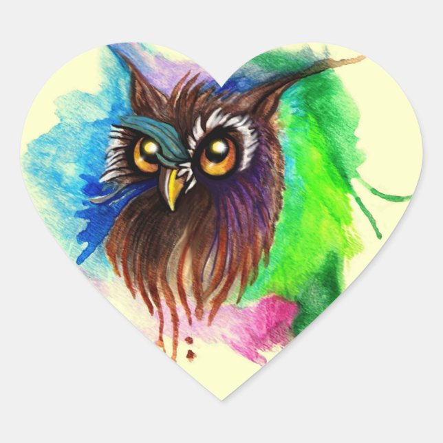Watery Wood Owl Heart Sticker (Front)