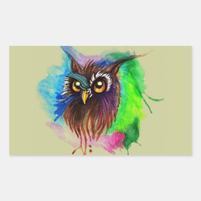 Watery Wood Owl Rectangular Sticker (Front)