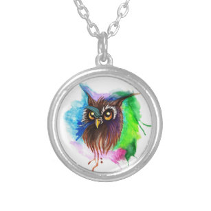 Watery Wood Owl Silver Plated Necklace