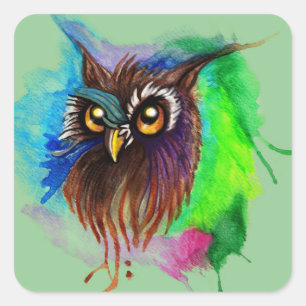 Watery Wood Owl Square Sticker