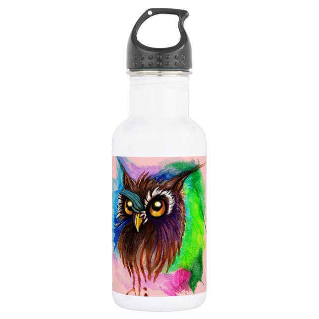 Watery Wood Owl Water Bottle (Front)