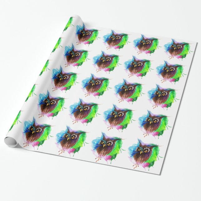 Watery Wood Owl Wrapping Paper (Unrolled)
