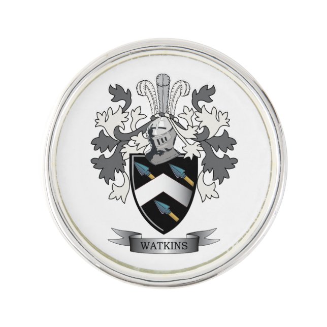 Watkins Family Crest Coat of Arms Pin (Front)