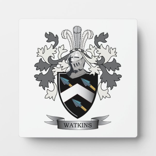 Watkins Family Crest Coat of Arms Plaque (Front)