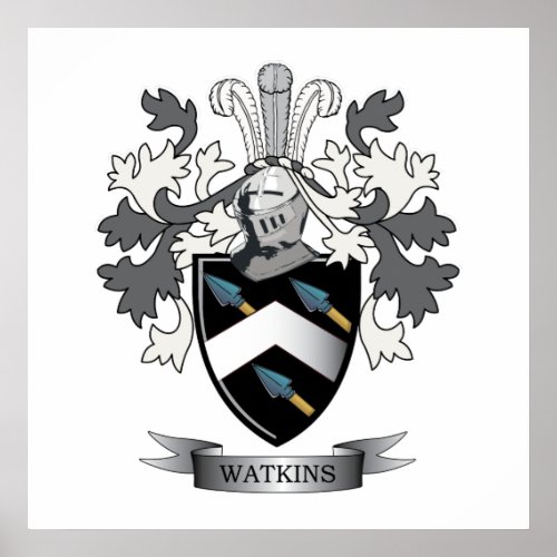 Watkins Family Crest Coat of Arms Poster