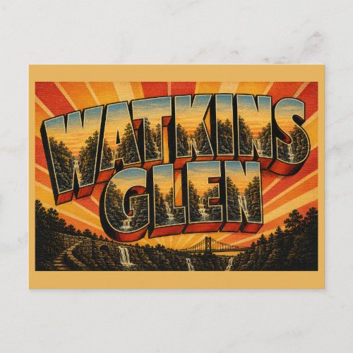 Watkins Glen New York Gorge Waterfalls Forest Art Postcard