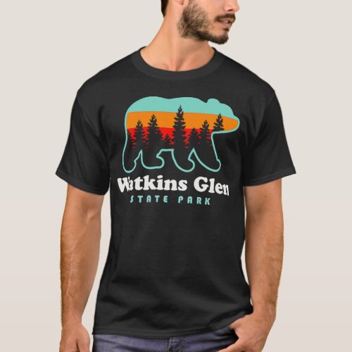 Watkins Glen State Park Hiking New York Retro Bear T_Shirt